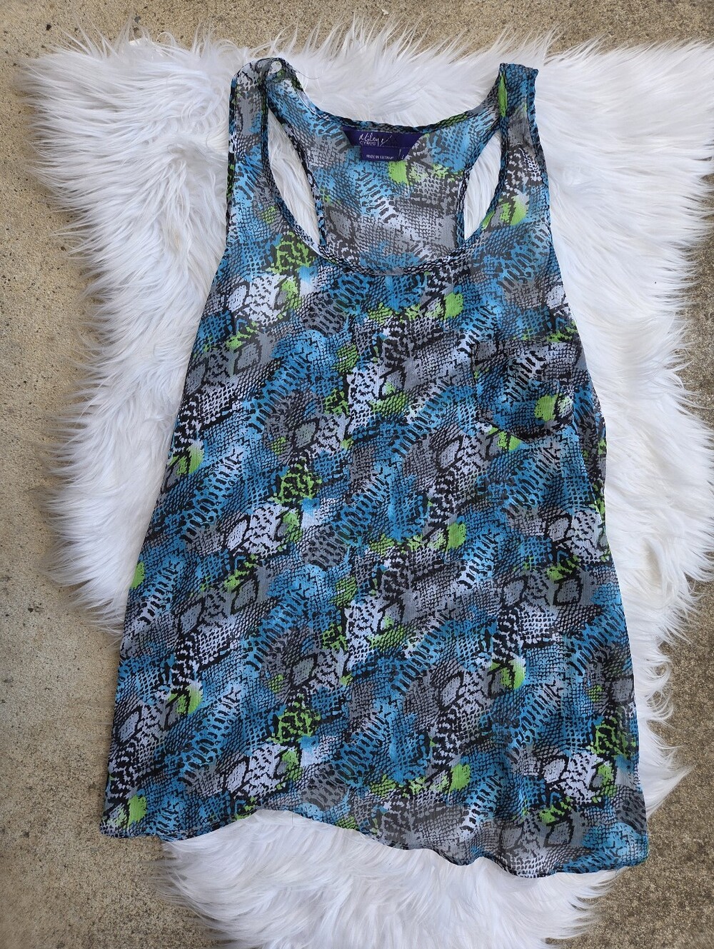 Miley Cyrus Max Azria - Vintage Blue & Green Snake Print Racerback Tank - Size L